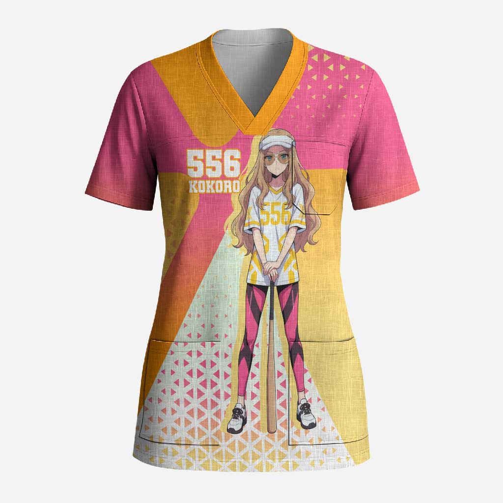 Kokoro Scrub Top Sunset Gradient Baseball Anime Style
