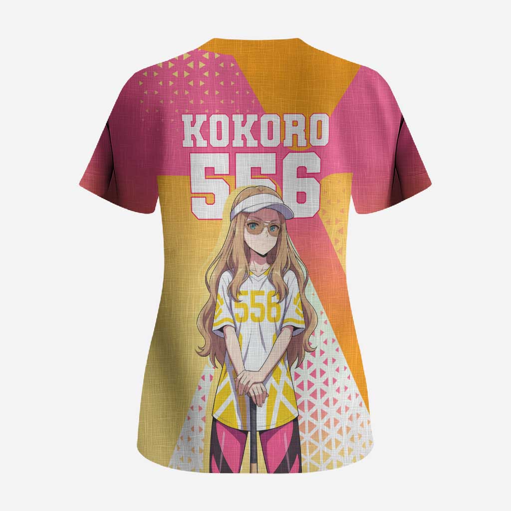 Kokoro Scrub Top Sunset Gradient Baseball Anime Style