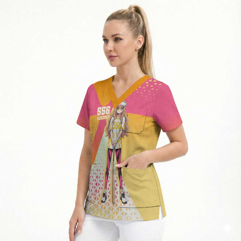 Kokoro Scrub Top Sunset Gradient Baseball Anime Style