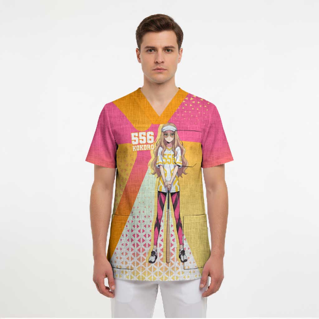 Kokoro Scrub Top Sunset Gradient Baseball Anime Style
