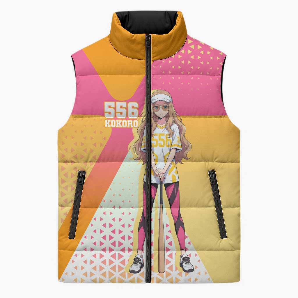 Kokoro Sleeveless Puffer Jacket Sunset Gradient Baseball Anime Style