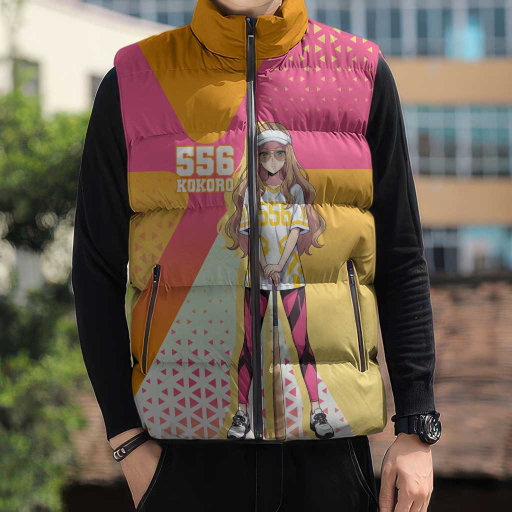 Kokoro Sleeveless Puffer Jacket Sunset Gradient Baseball Anime Style