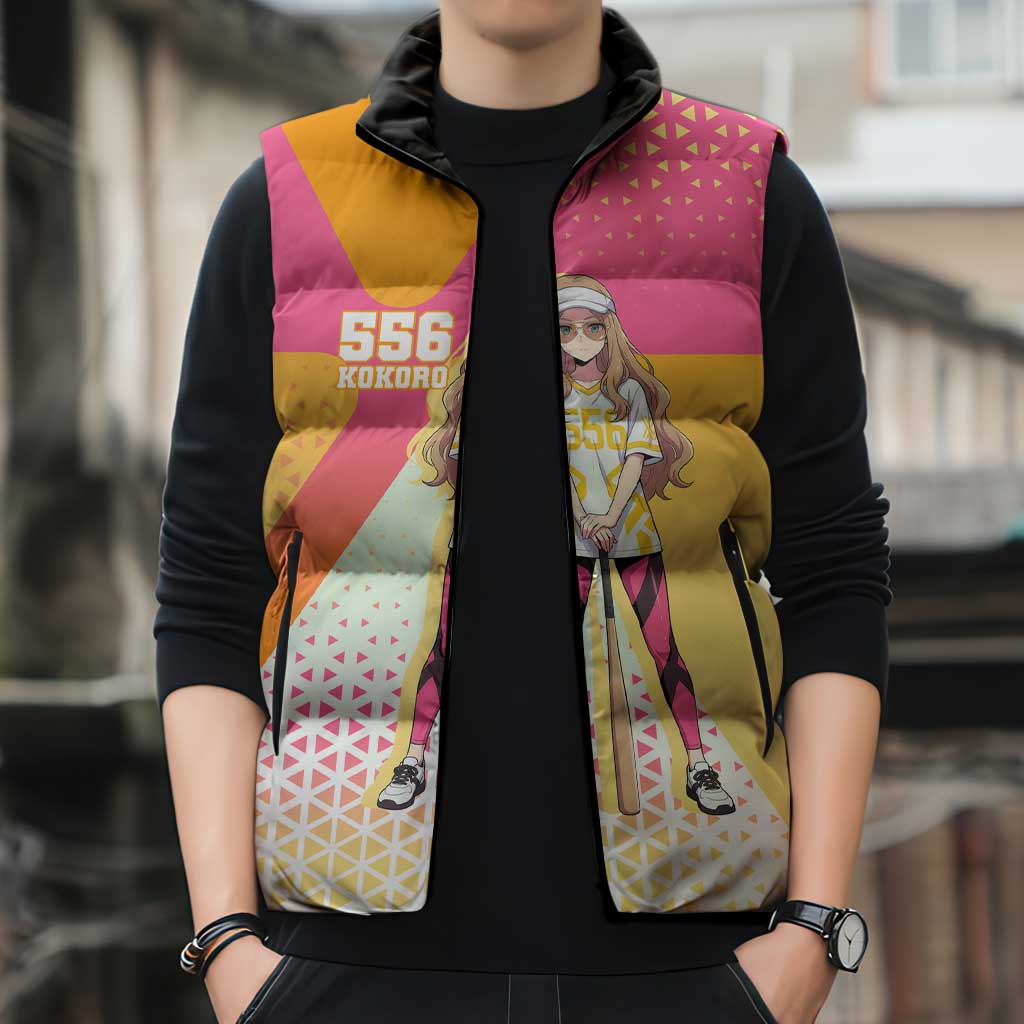 Kokoro Sleeveless Puffer Jacket Sunset Gradient Baseball Anime Style