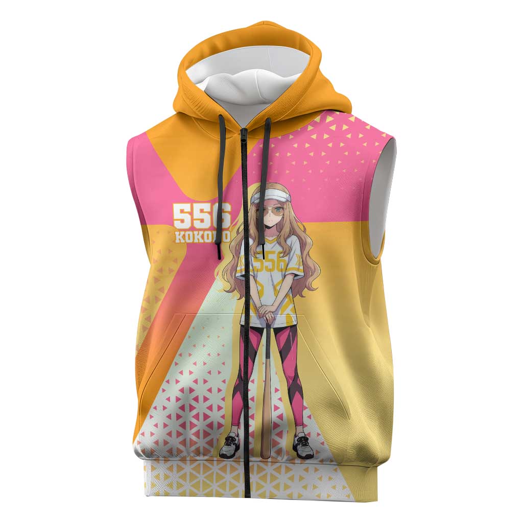 Kokoro Sleeveless Zip Hoodie Sunset Gradient Baseball Anime Style