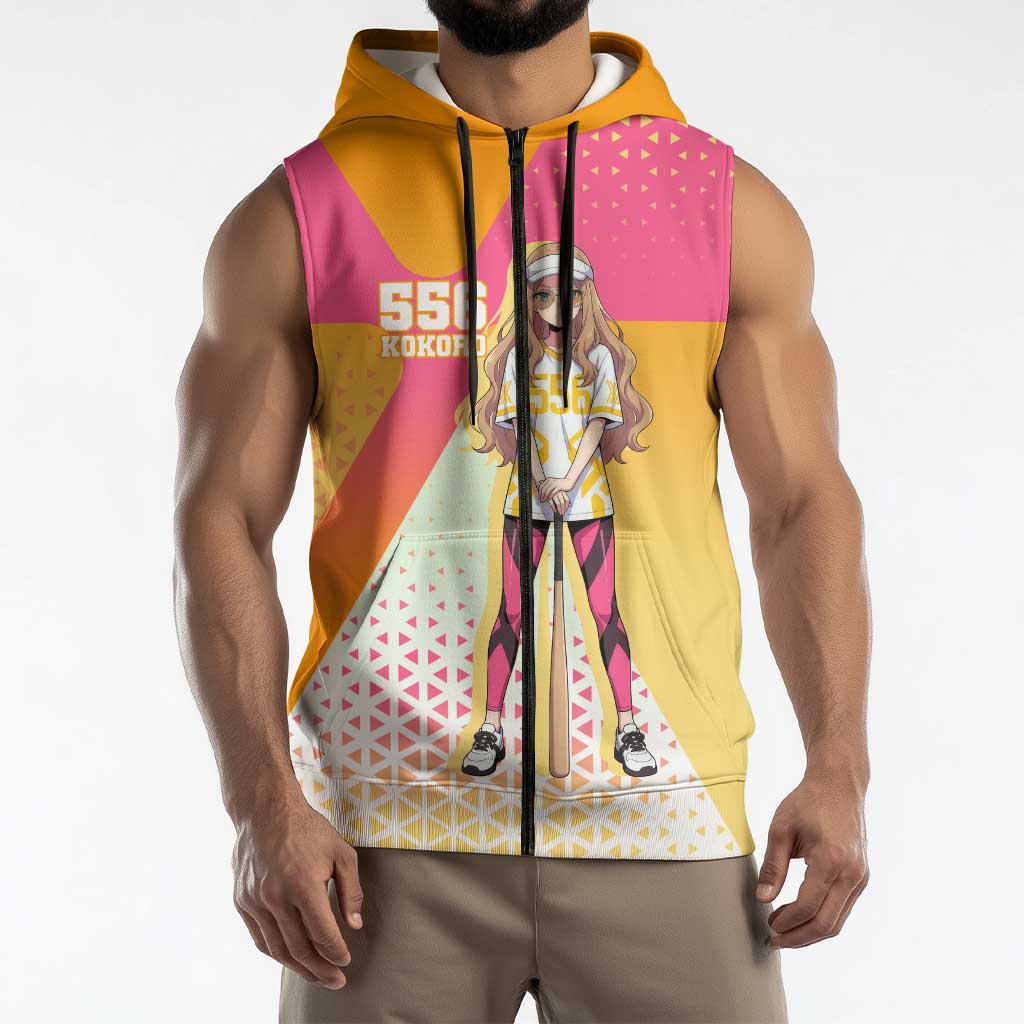 Kokoro Sleeveless Zip Hoodie Sunset Gradient Baseball Anime Style