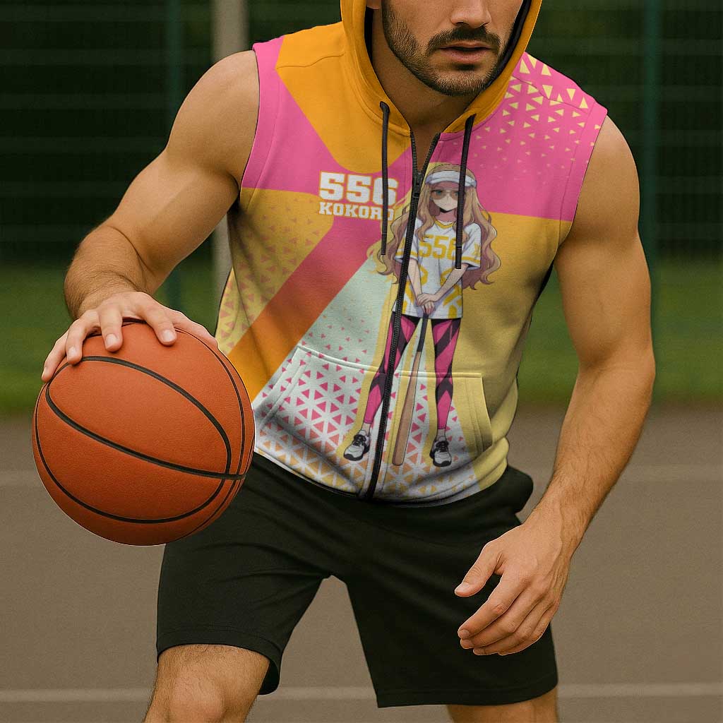 Kokoro Sleeveless Zip Hoodie Sunset Gradient Baseball Anime Style