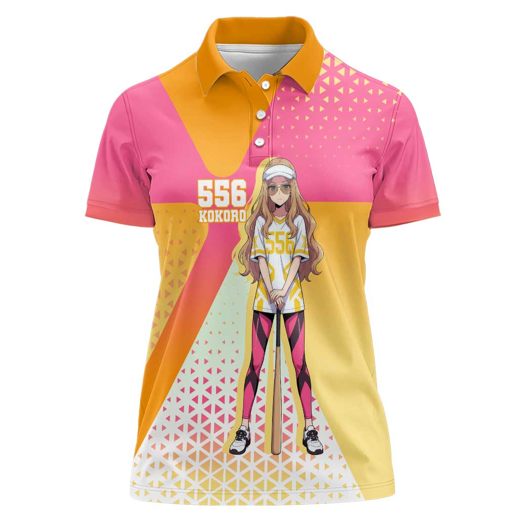 Kokoro Women Polo Shirt Sunset Gradient Baseball Anime Style