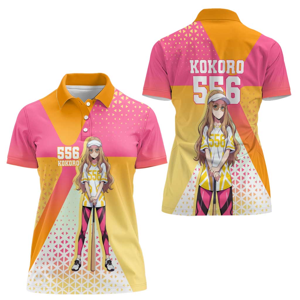 Kokoro Women Polo Shirt Sunset Gradient Baseball Anime Style