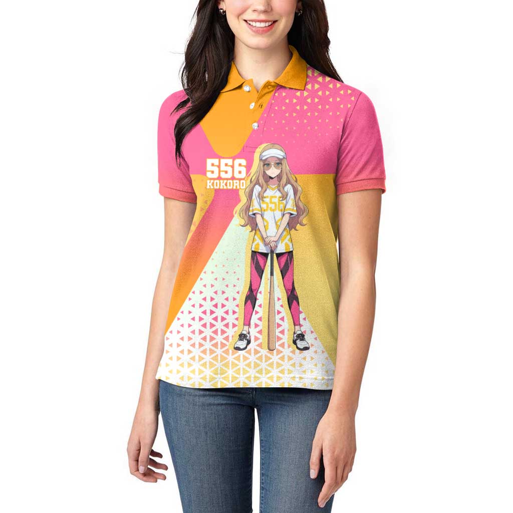 Kokoro Women Polo Shirt Sunset Gradient Baseball Anime Style