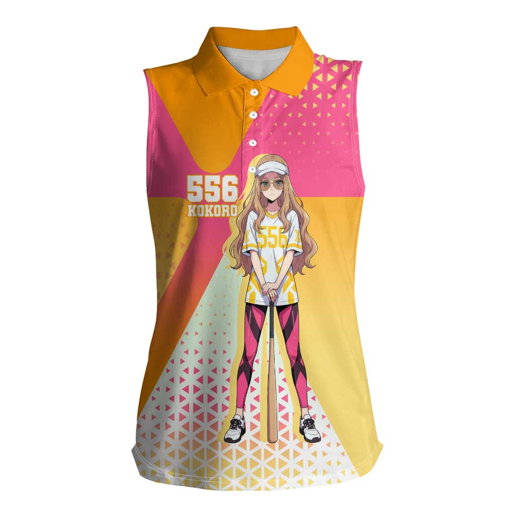 Kokoro Women Sleeveless Polo Shirt Sunset Gradient Baseball Anime Style
