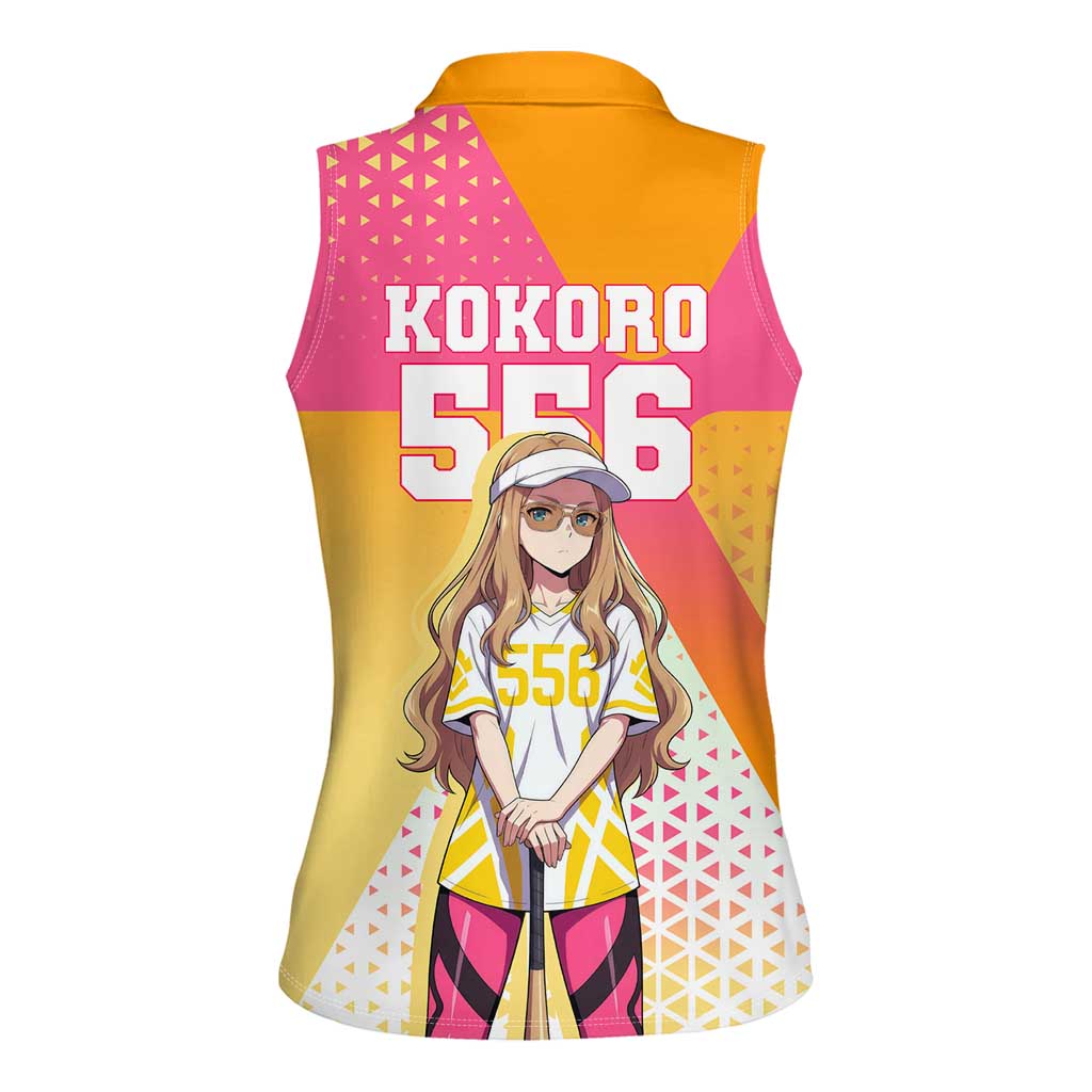 Kokoro Women Sleeveless Polo Shirt Sunset Gradient Baseball Anime Style