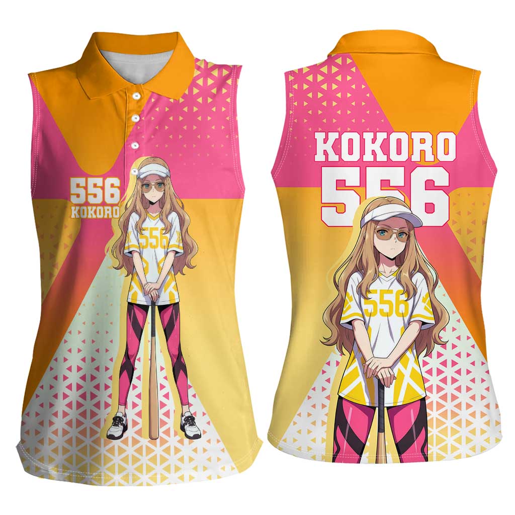 Kokoro Women Sleeveless Polo Shirt Sunset Gradient Baseball Anime Style