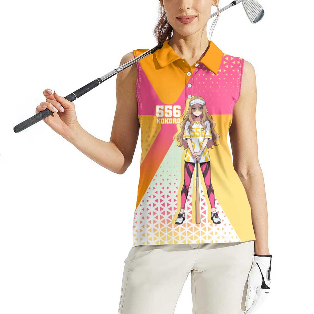 Kokoro Women Sleeveless Polo Shirt Sunset Gradient Baseball Anime Style