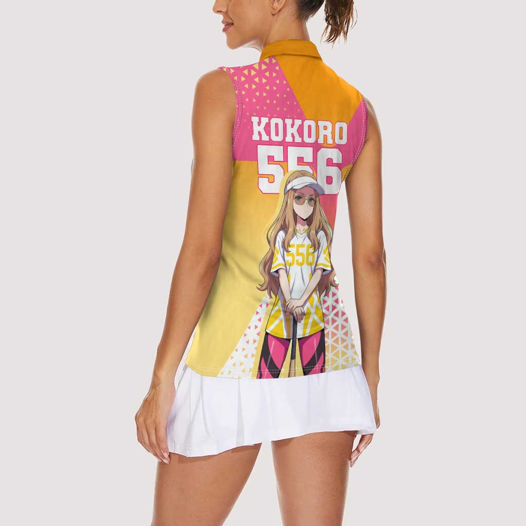 Kokoro Women Sleeveless Polo Shirt Sunset Gradient Baseball Anime Style