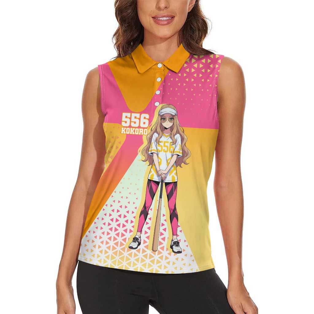 Kokoro Women Sleeveless Polo Shirt Sunset Gradient Baseball Anime Style