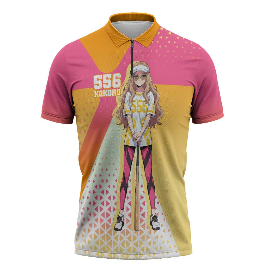 Kokoro Zipper Polo Shirt Sunset Gradient Baseball Anime Style