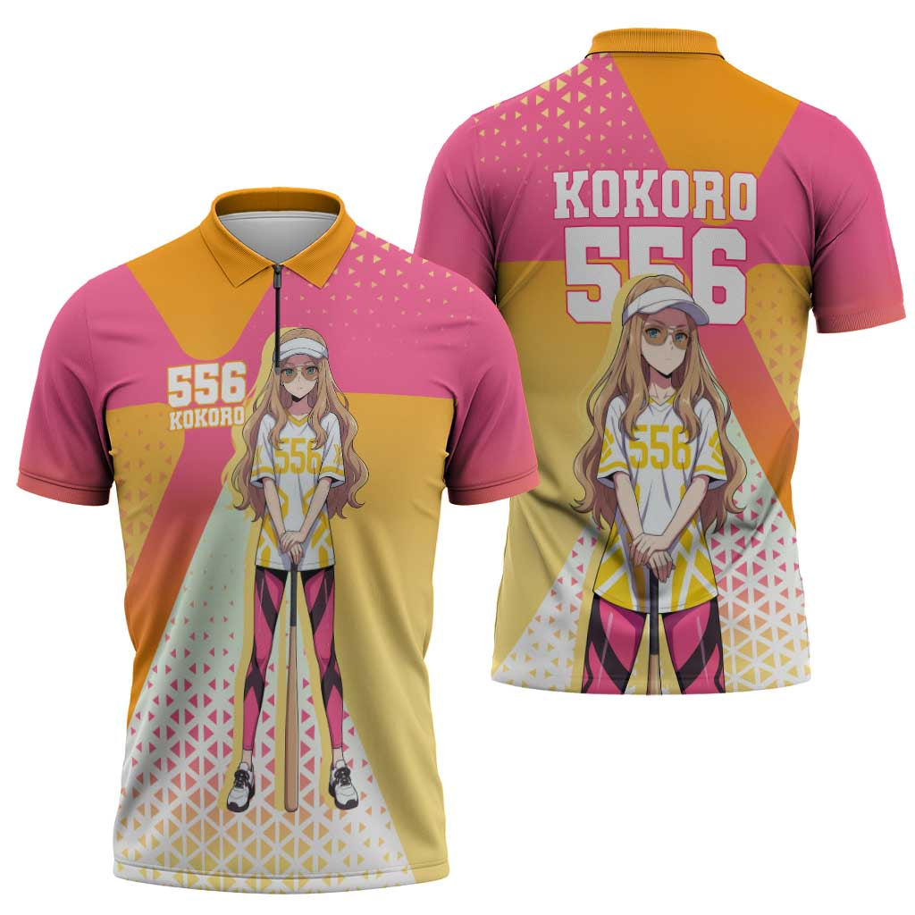 Kokoro Zipper Polo Shirt Sunset Gradient Baseball Anime Style