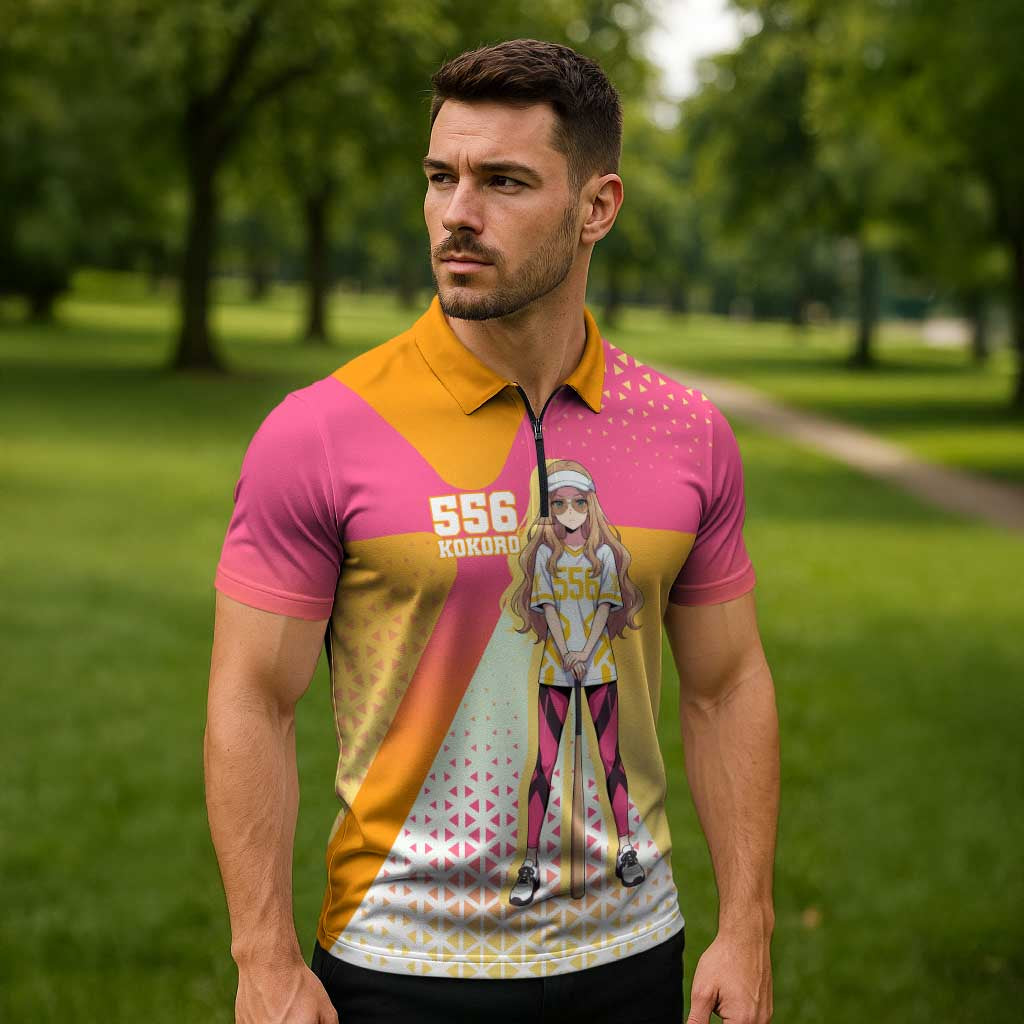 Kokoro Zipper Polo Shirt Sunset Gradient Baseball Anime Style