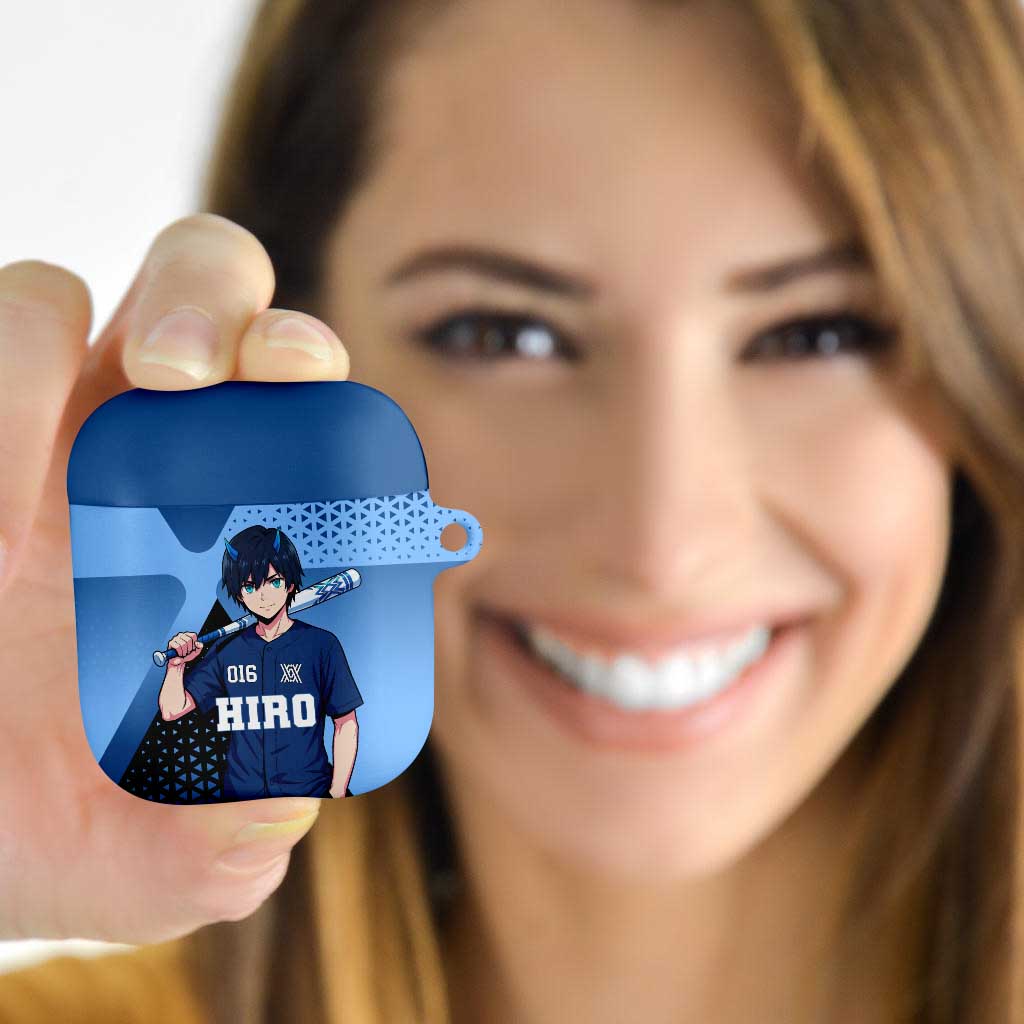 Hiro AirPods Case Geometric Blue Baseball Anime Style