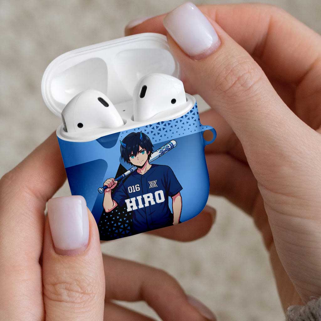 Hiro AirPods Case Geometric Blue Baseball Anime Style