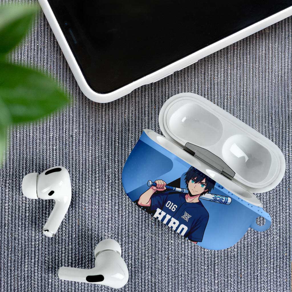 Hiro AirPods Case Geometric Blue Baseball Anime Style