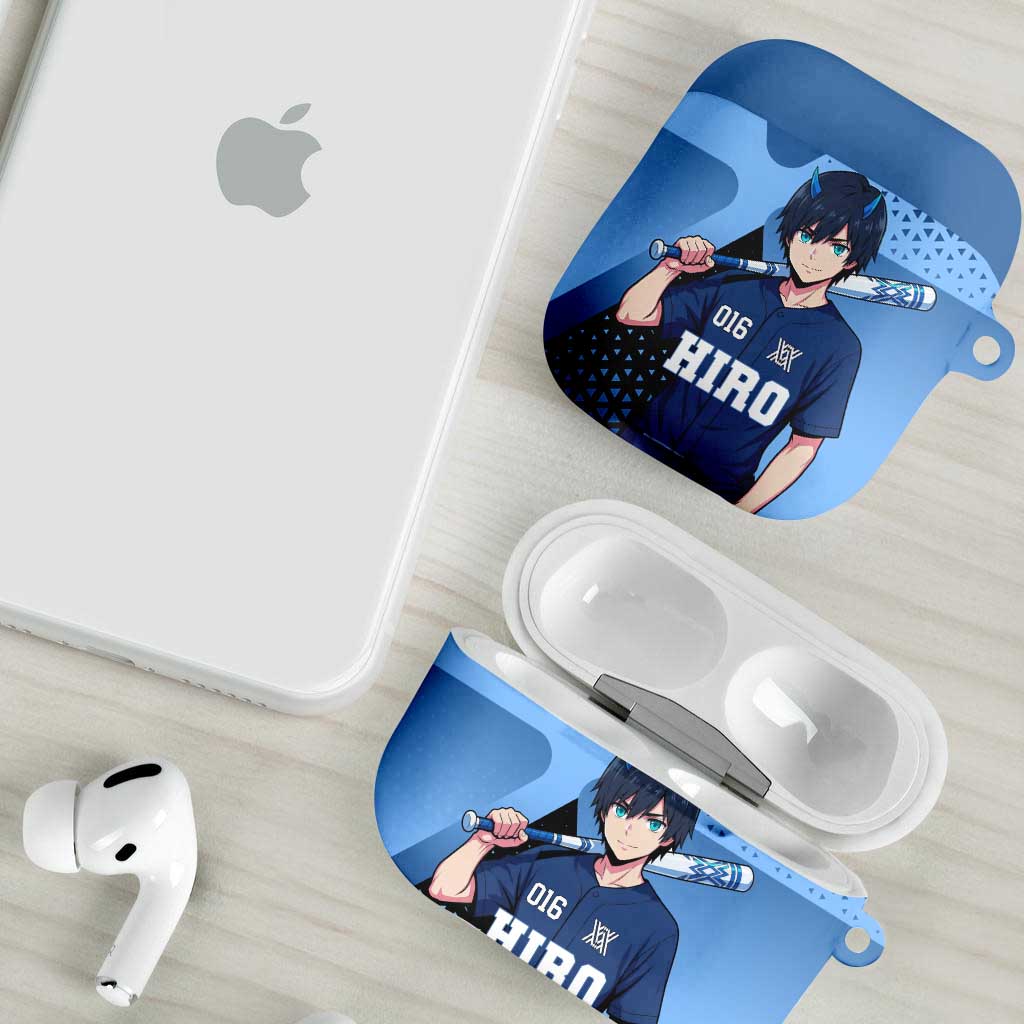 Hiro AirPods Case Geometric Blue Baseball Anime Style