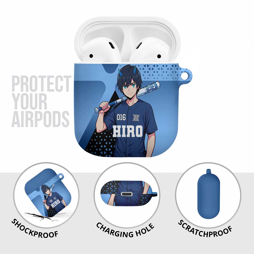 Hiro AirPods Case Geometric Blue Baseball Anime Style