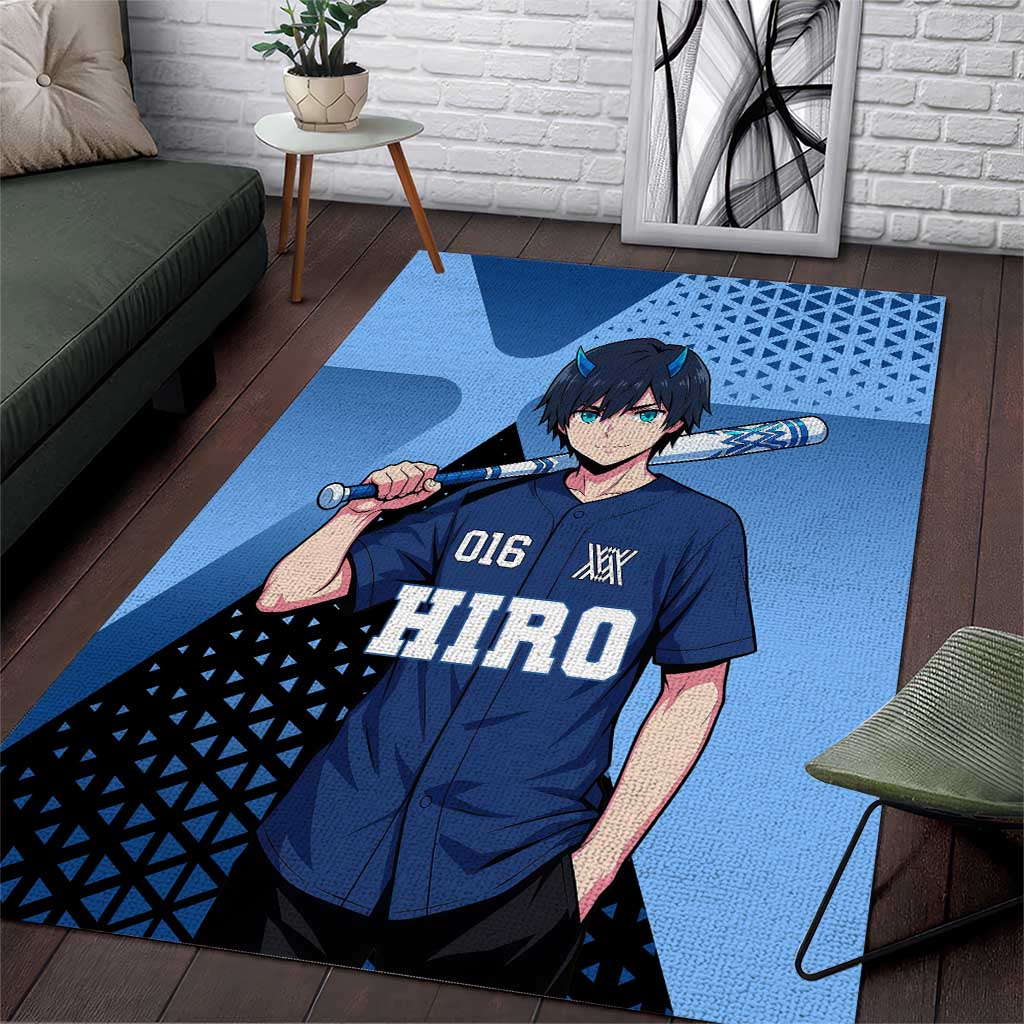 Hiro Area Rug Geometric Blue Baseball Anime Style
