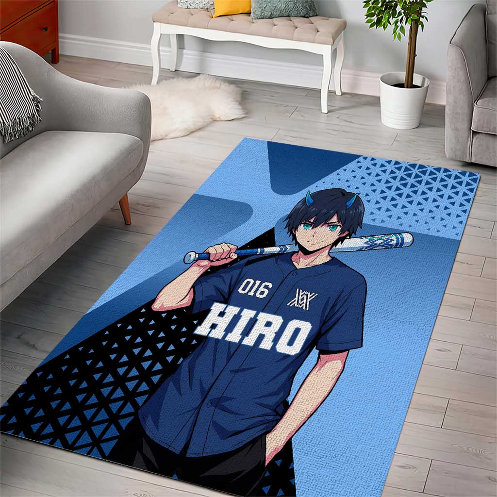 Hiro Area Rug Geometric Blue Baseball Anime Style