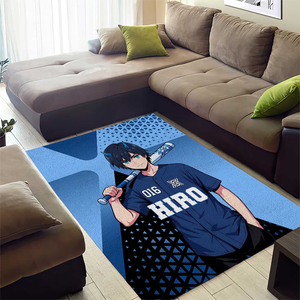 Hiro Area Rug Geometric Blue Baseball Anime Style
