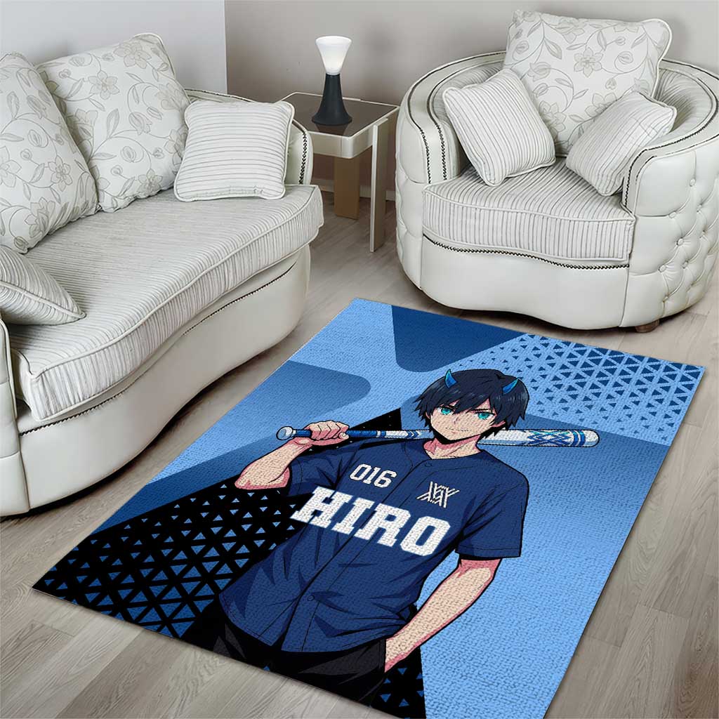 Hiro Area Rug Geometric Blue Baseball Anime Style