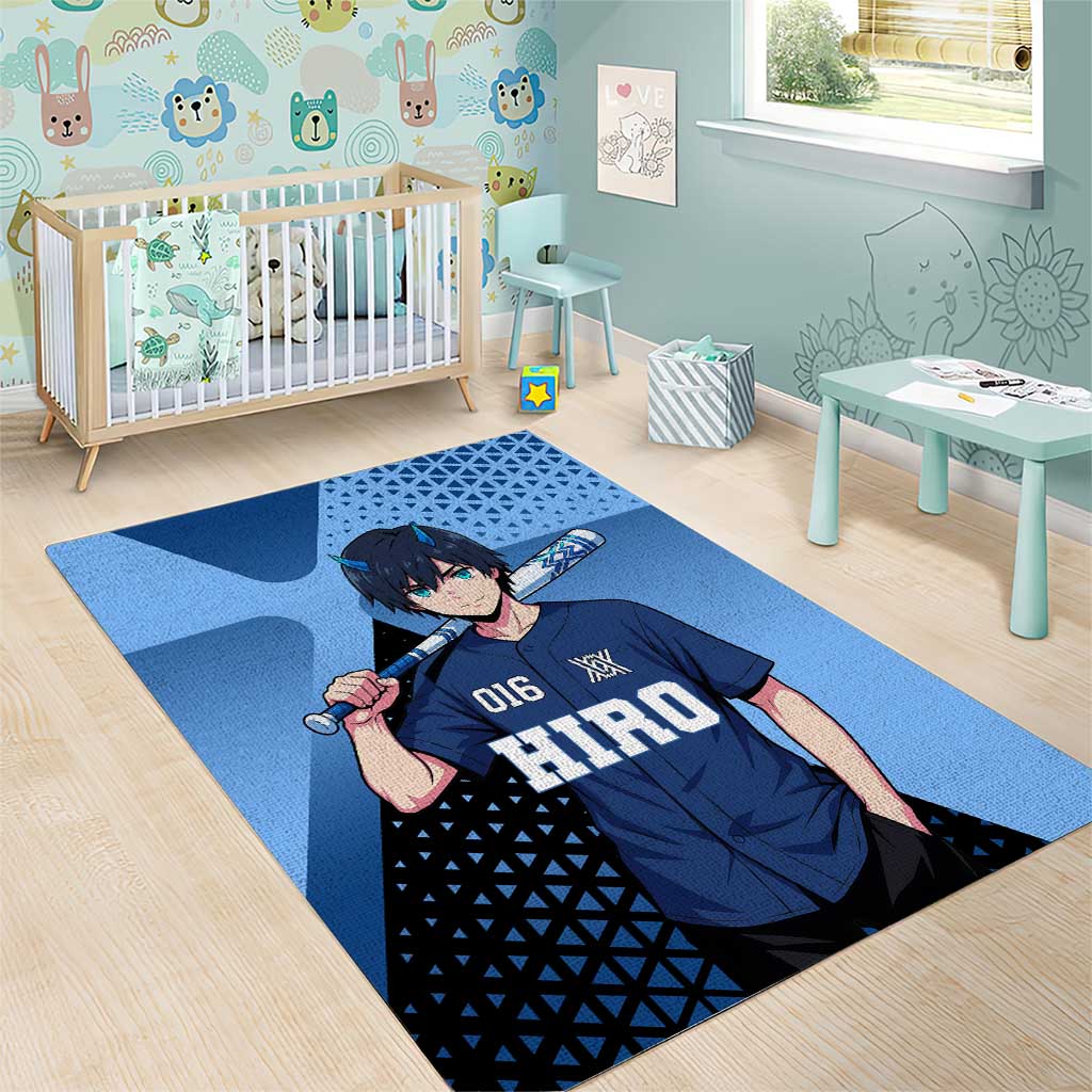 Hiro Area Rug Geometric Blue Baseball Anime Style