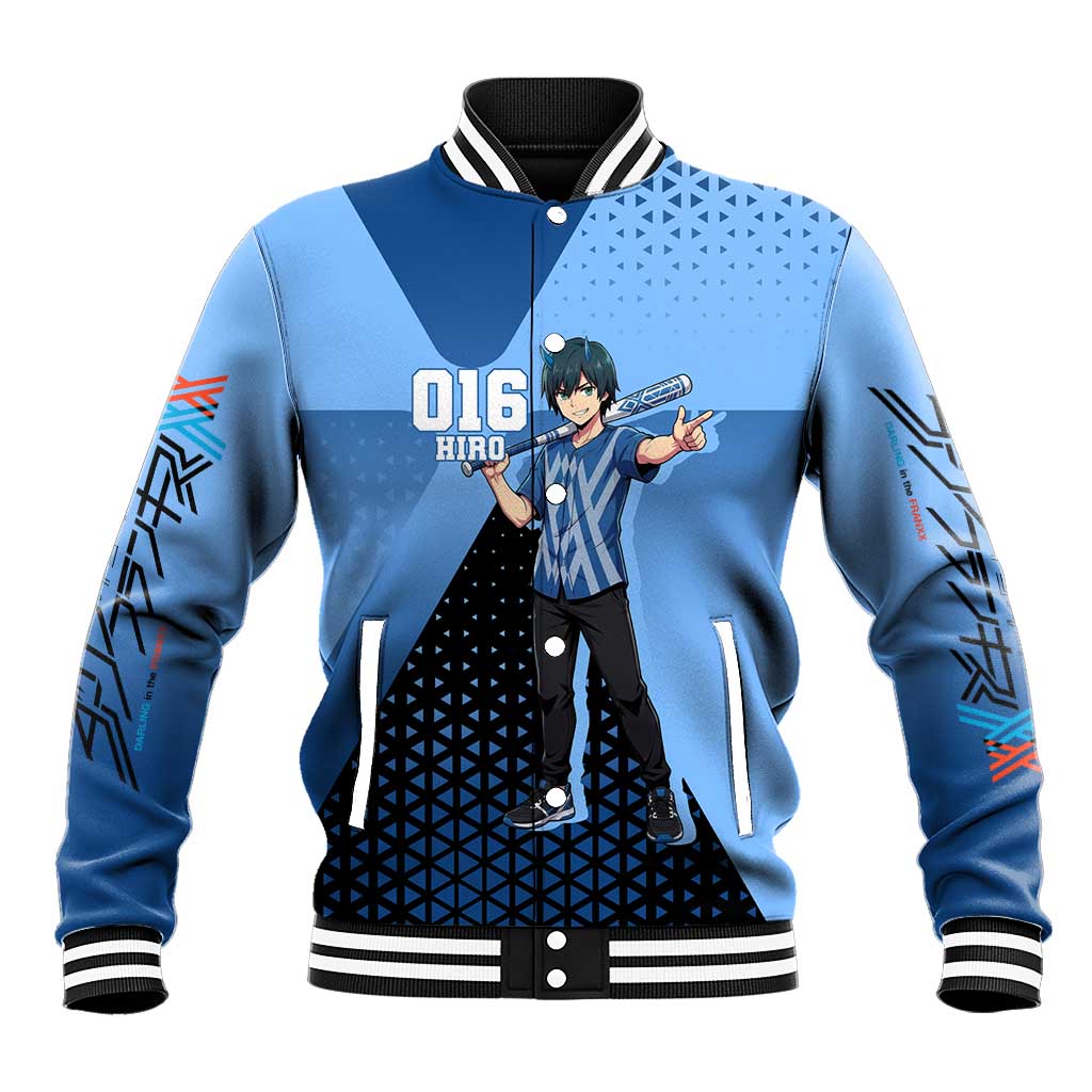 Hiro Baseball Jacket Geometric Blue Baseball Anime Style