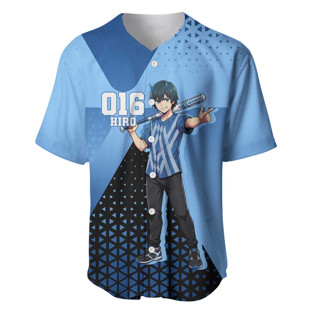 Hiro Baseball Jersey Geometric Blue Baseball Anime Style