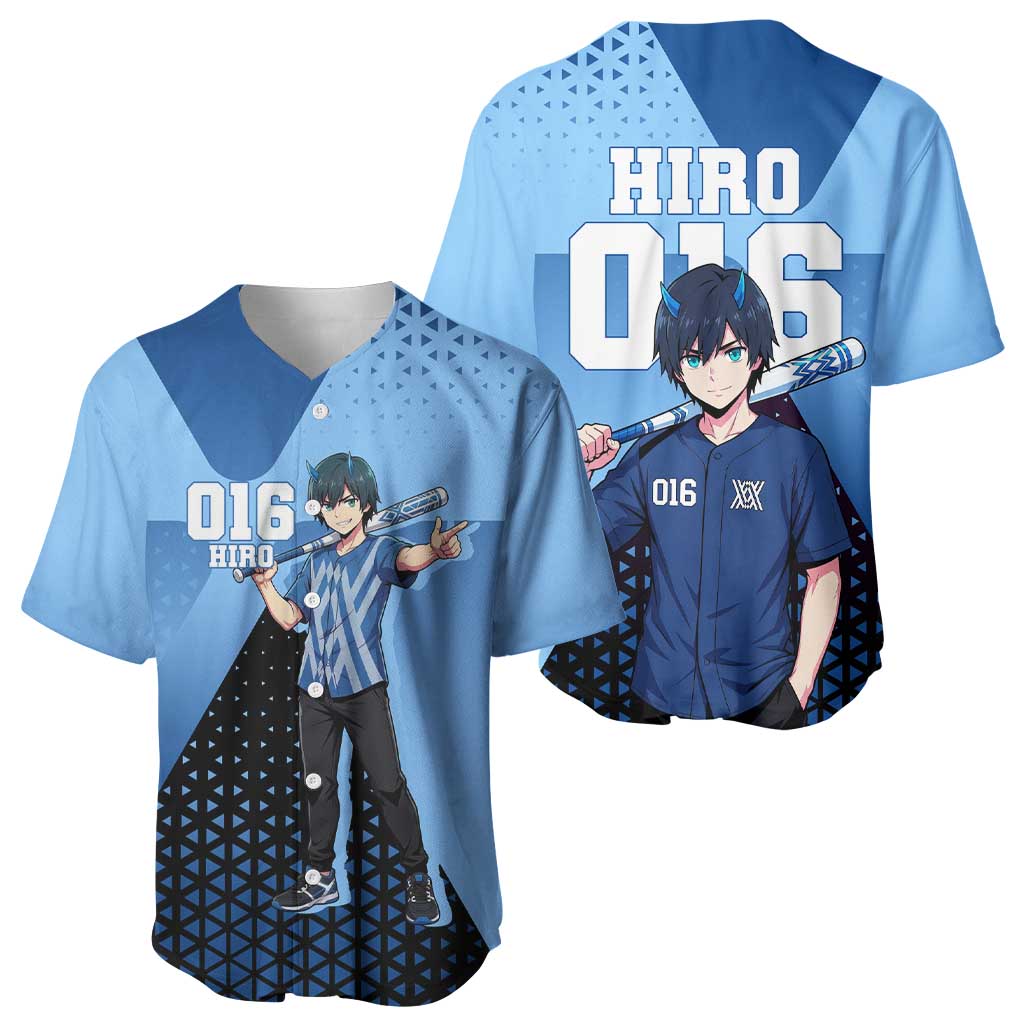 Hiro Baseball Jersey Geometric Blue Baseball Anime Style