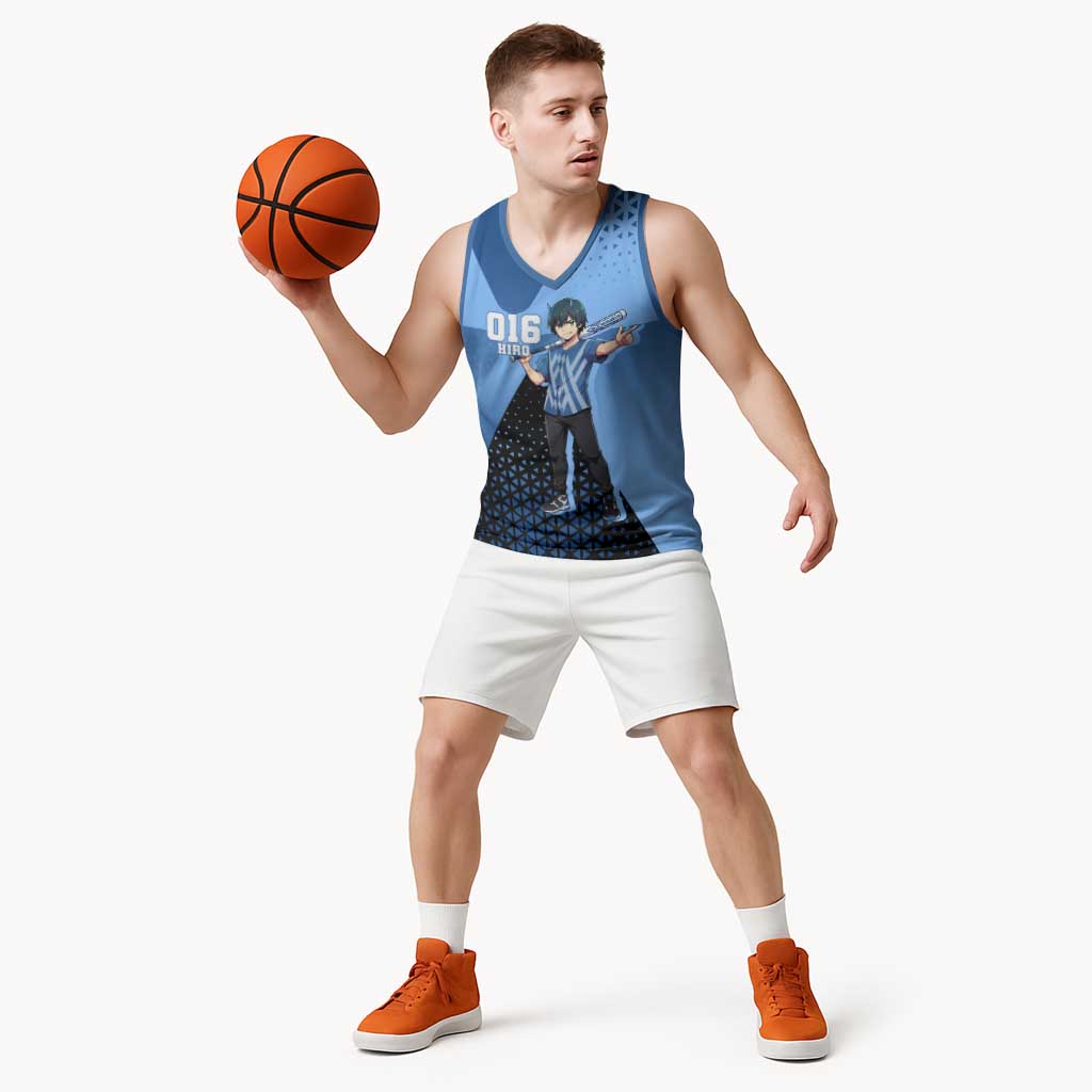 Hiro Basketball Jersey Geometric Blue Baseball Anime Style