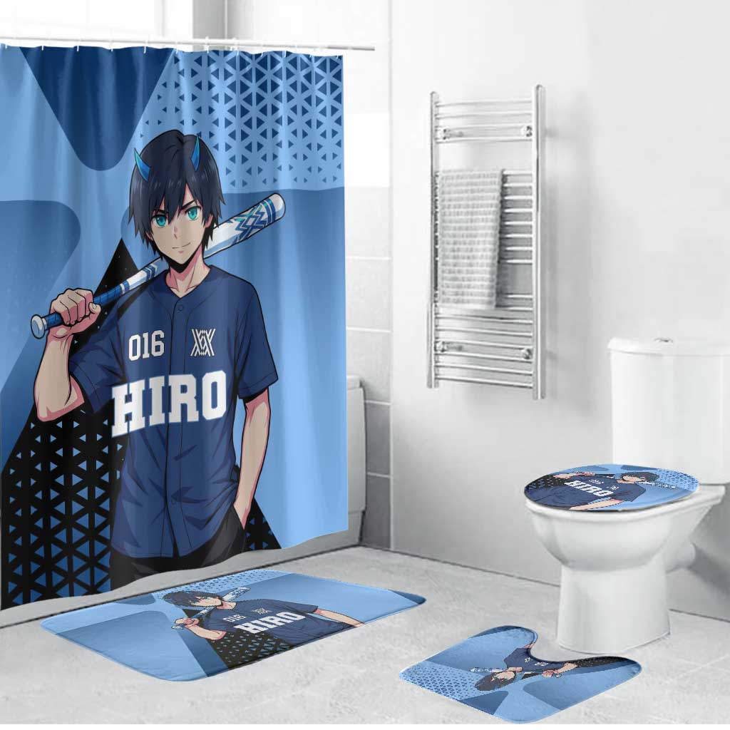 Hiro Bathroom Set Geometric Blue Baseball Anime Style