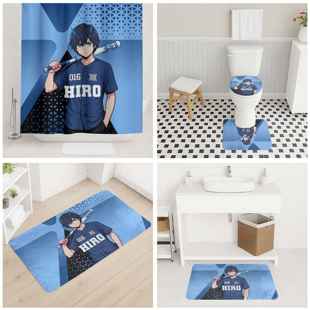 Hiro Bathroom Set Geometric Blue Baseball Anime Style