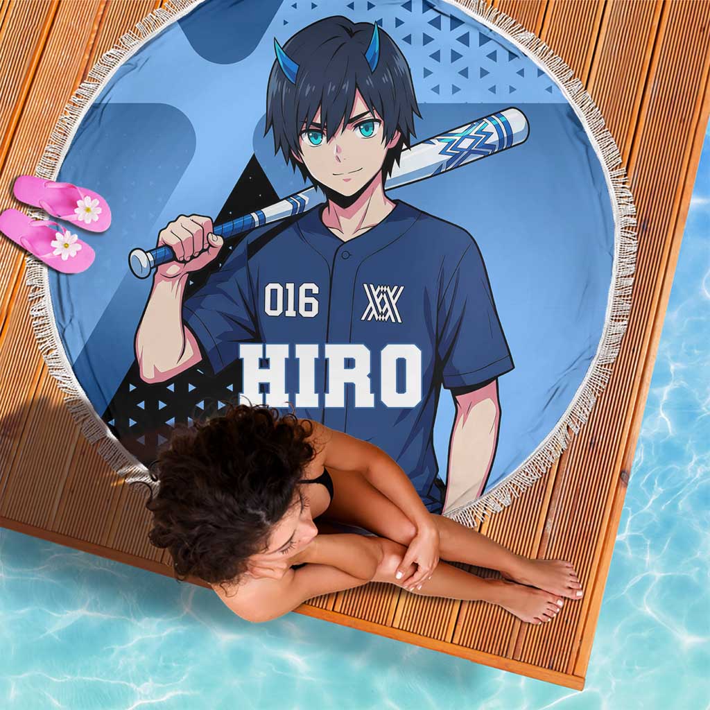 Hiro Beach Blanket Geometric Blue Baseball Anime Style