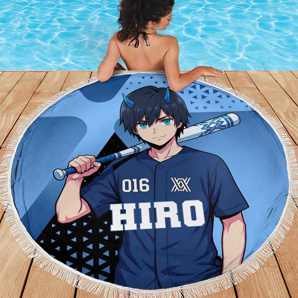 Hiro Beach Blanket Geometric Blue Baseball Anime Style