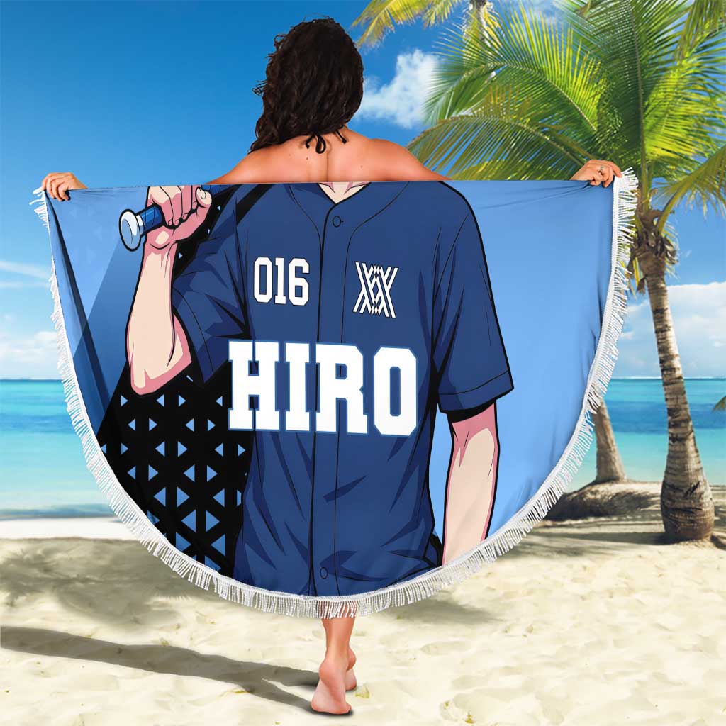 Hiro Beach Blanket Geometric Blue Baseball Anime Style