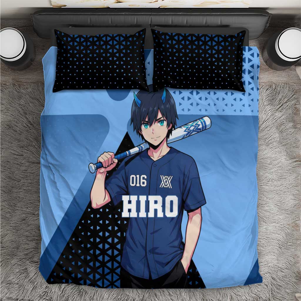 Hiro Bedding Set Geometric Blue Baseball Anime Style