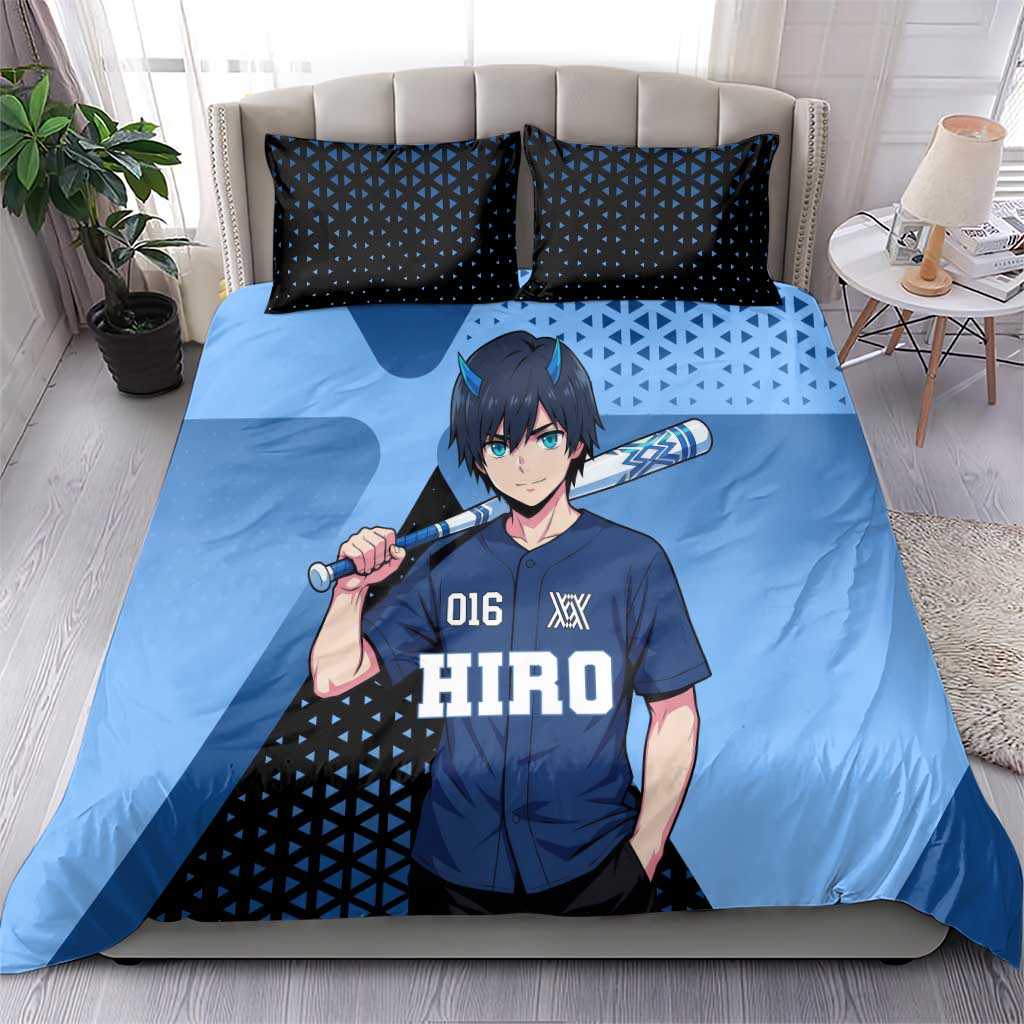 Hiro Bedding Set Geometric Blue Baseball Anime Style