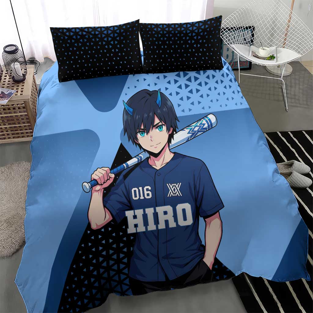 Hiro Bedding Set Geometric Blue Baseball Anime Style