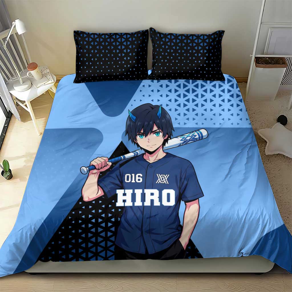 Hiro Bedding Set Geometric Blue Baseball Anime Style
