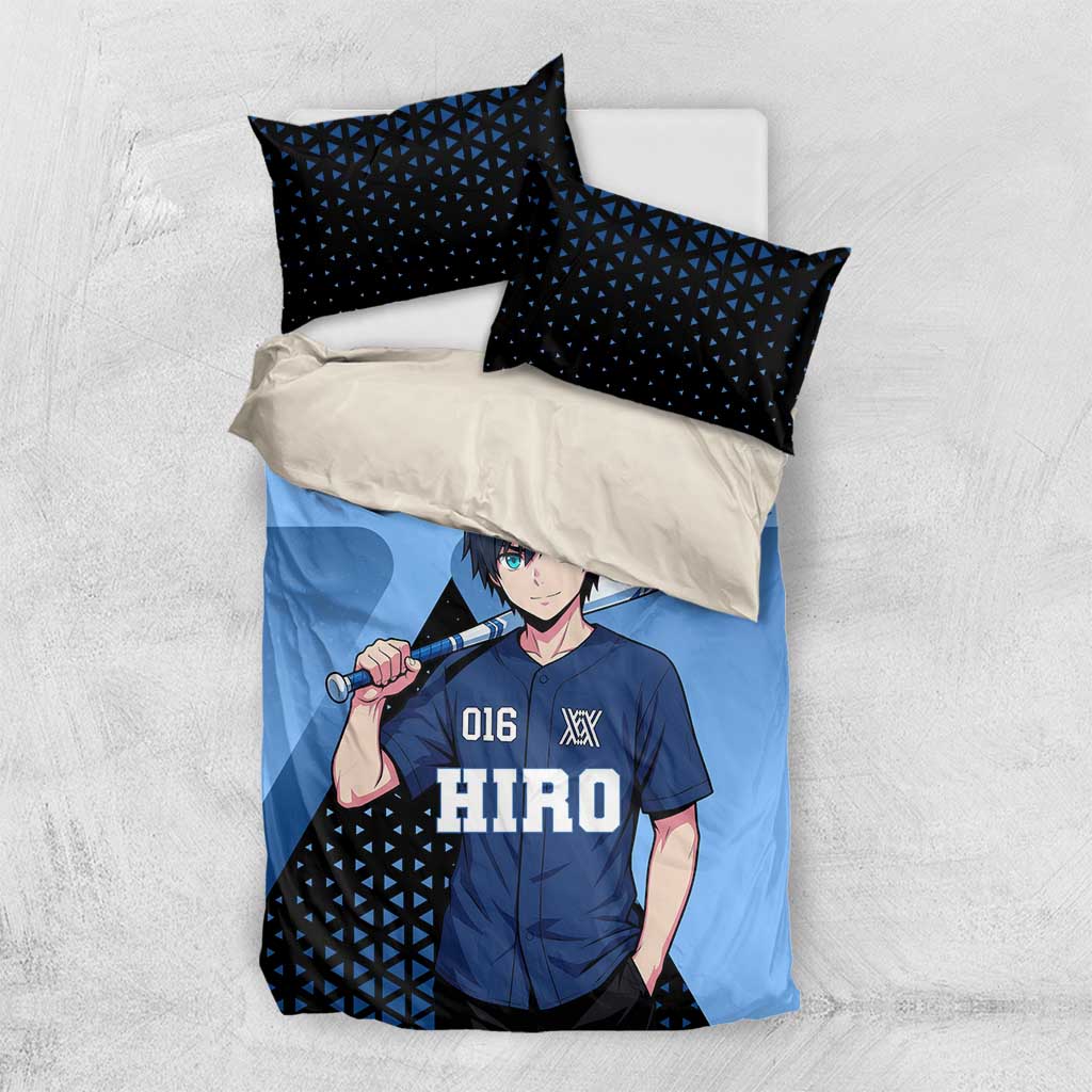 Hiro Bedding Set Geometric Blue Baseball Anime Style