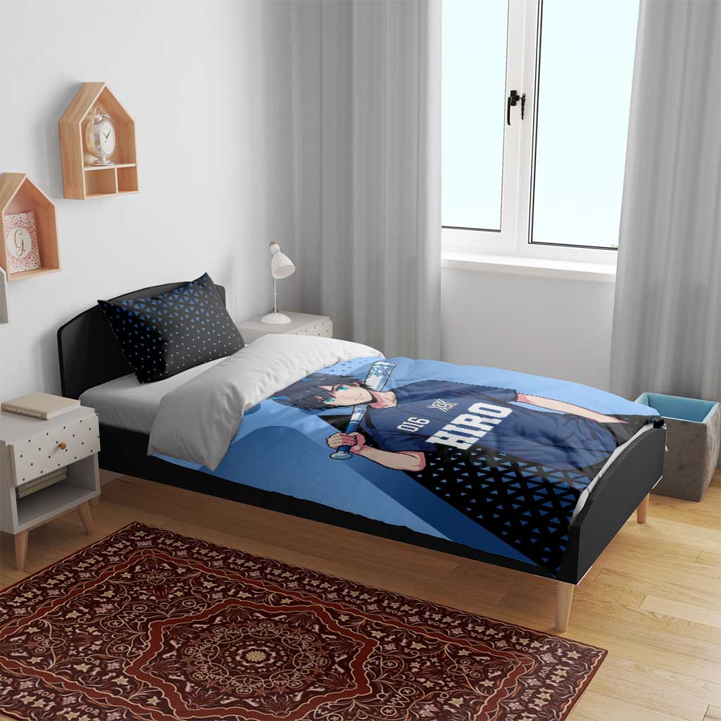 Hiro Bedding Set Geometric Blue Baseball Anime Style