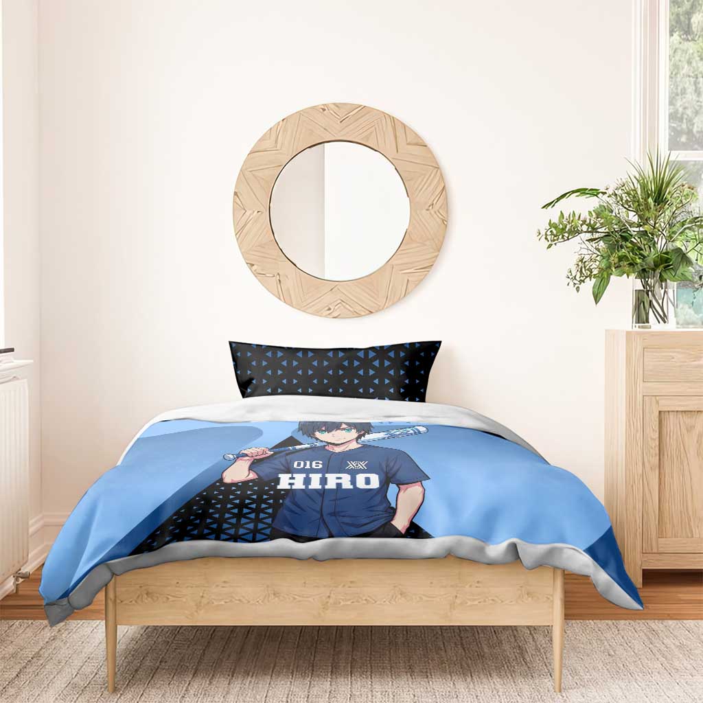 Hiro Bedding Set Geometric Blue Baseball Anime Style