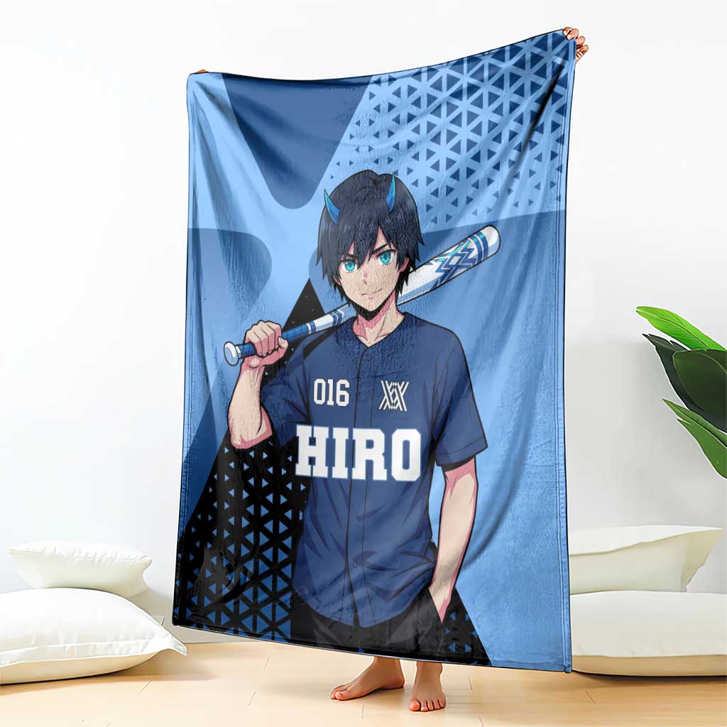 Hiro Blanket Geometric Blue Baseball Anime Style