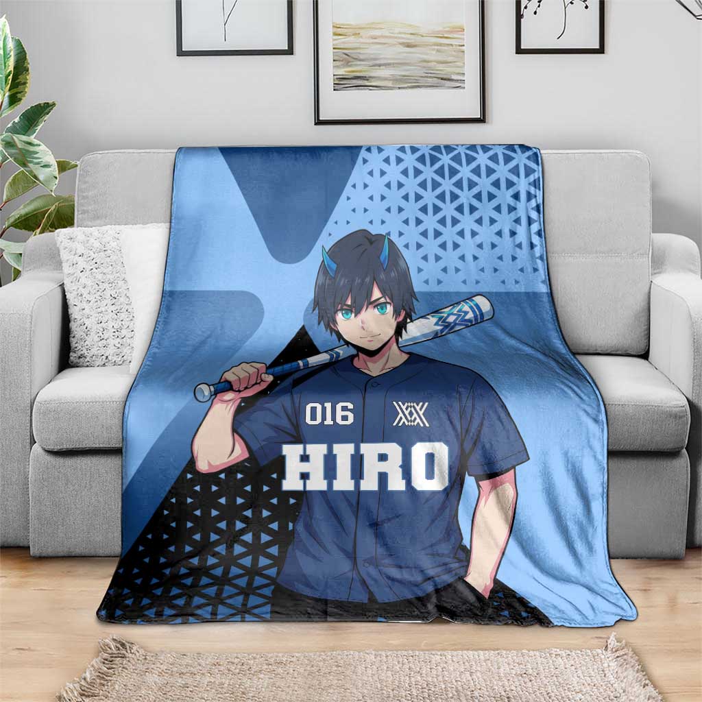 Hiro Blanket Geometric Blue Baseball Anime Style
